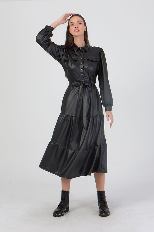 Φόρεμα σεμιζιέ δερματίνης