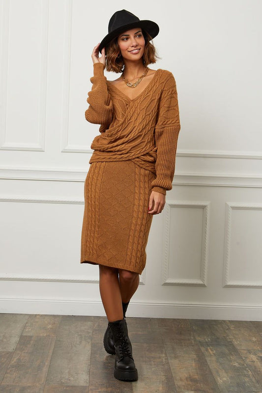 Σετ πλεκτό μπλούζα - φούστα