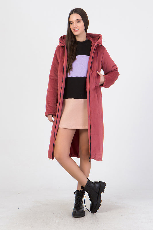 Παλτό κοτλέ με κουκούλα