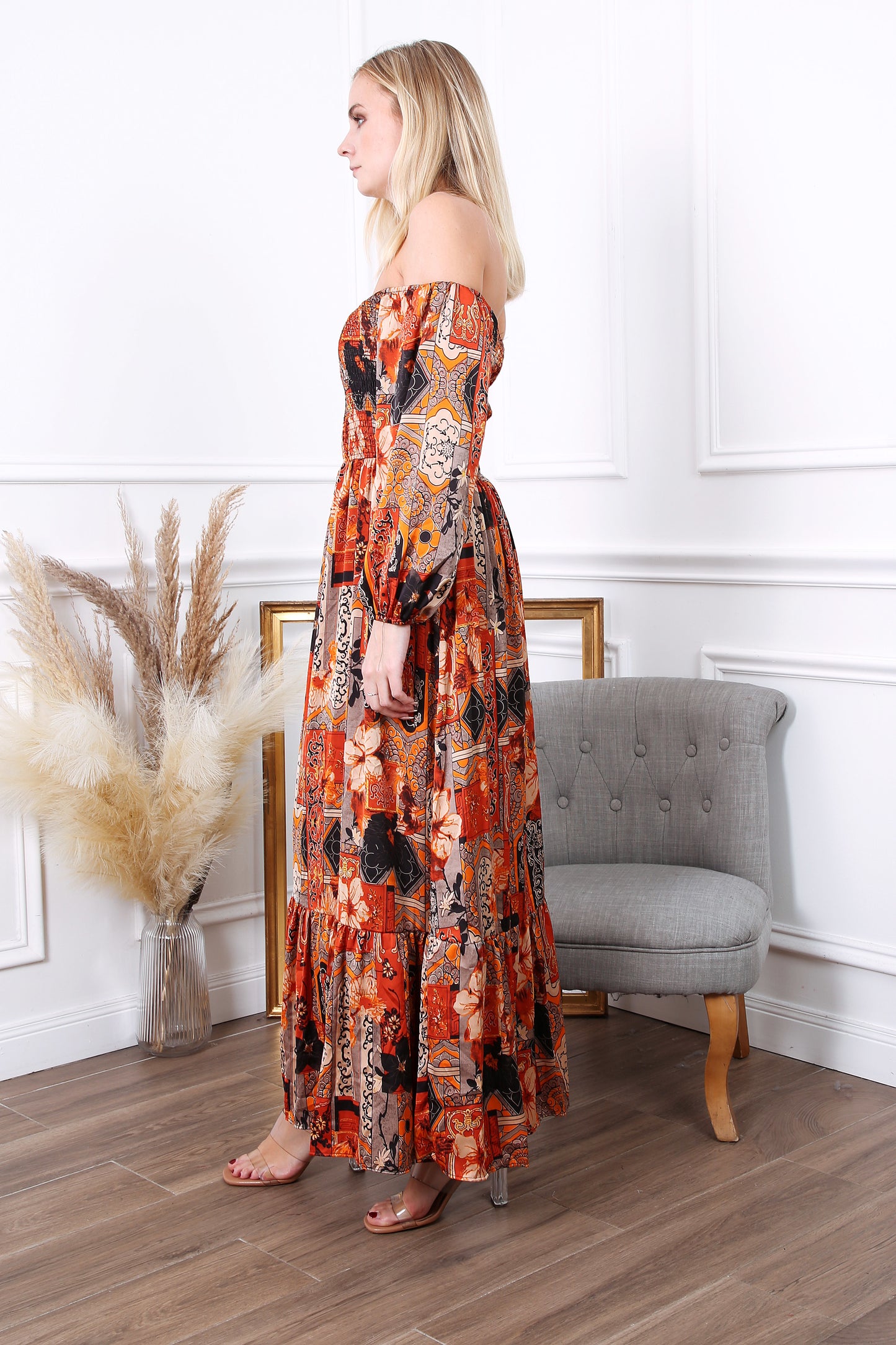 Φόρεμα printed εμπριμέ έξωμο