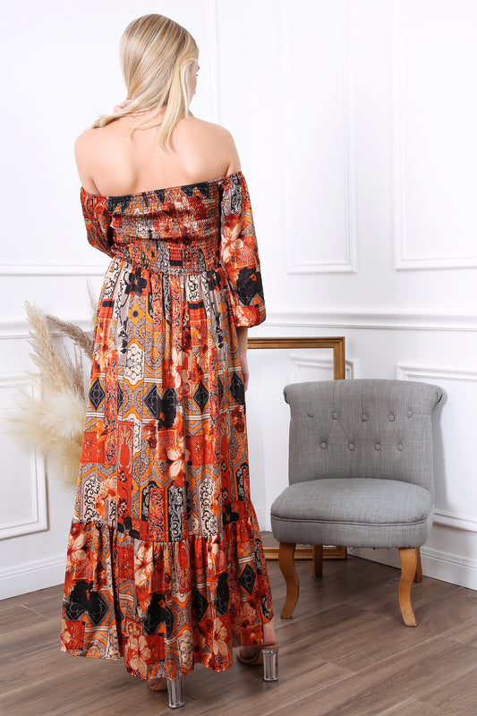 Φόρεμα printed εμπριμέ έξωμο