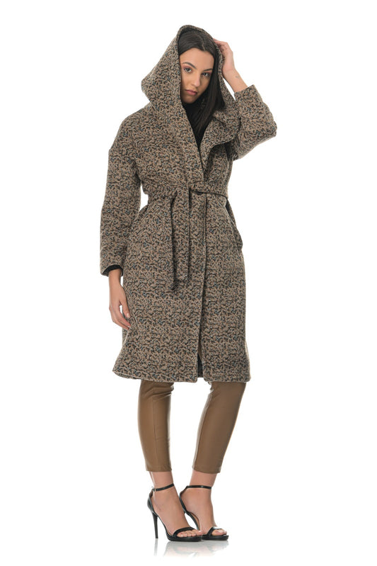 Παλτό εμπριμέ με κουκούλα