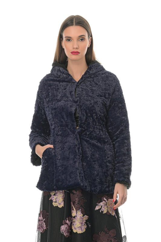 Ζακέτα με γουνάκι μπουκλέ