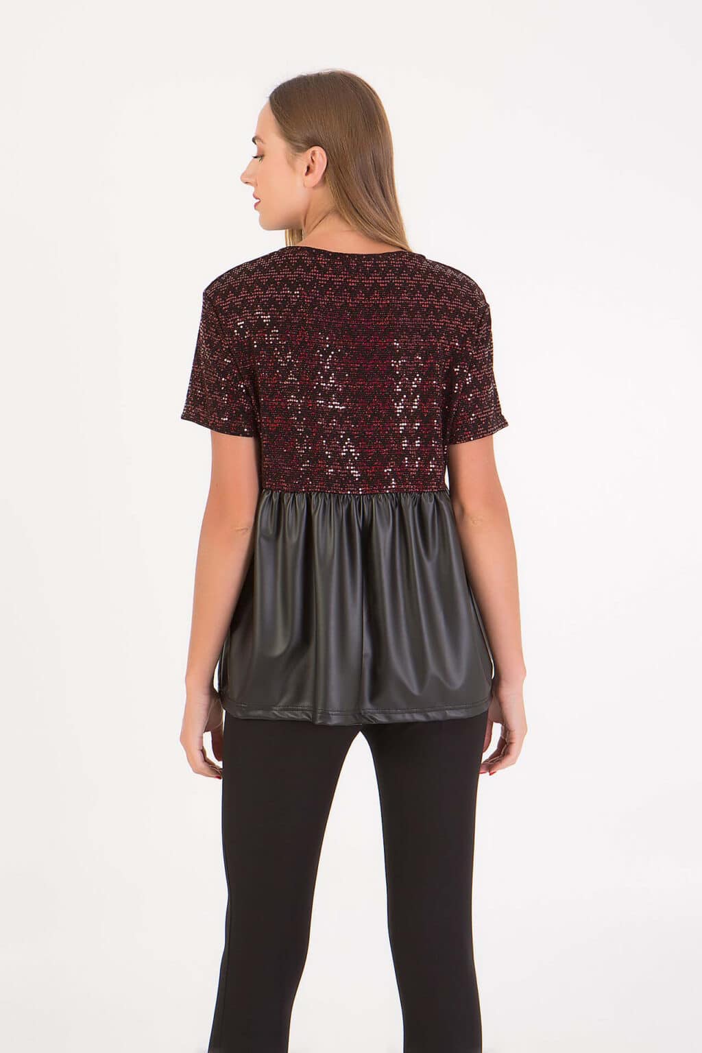 Μπλούζα με παγιέτες και δερματίνη