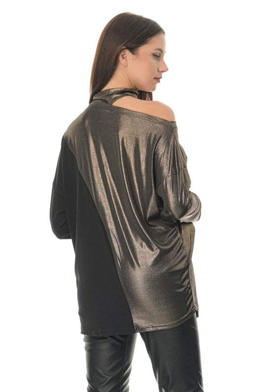 Μπλούζα γυαλιστερή δίχρωμη