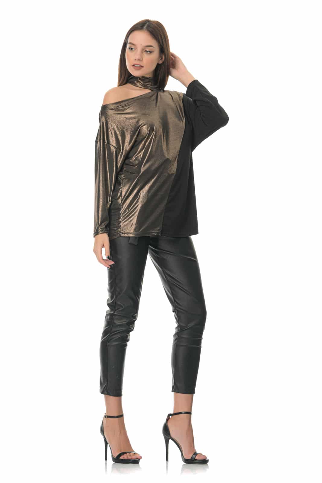 Μπλούζα γυαλιστερή δίχρωμη