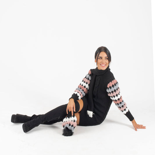 Σετ φόρεμα πλεκτό με σκουφί και κασκόλ