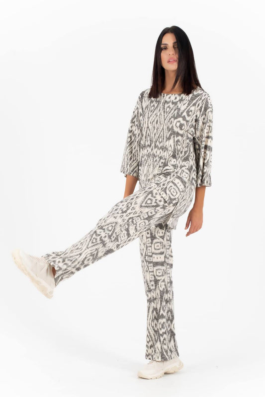 Σετ πλεκτό μπλούζα - παντελόνι printed
