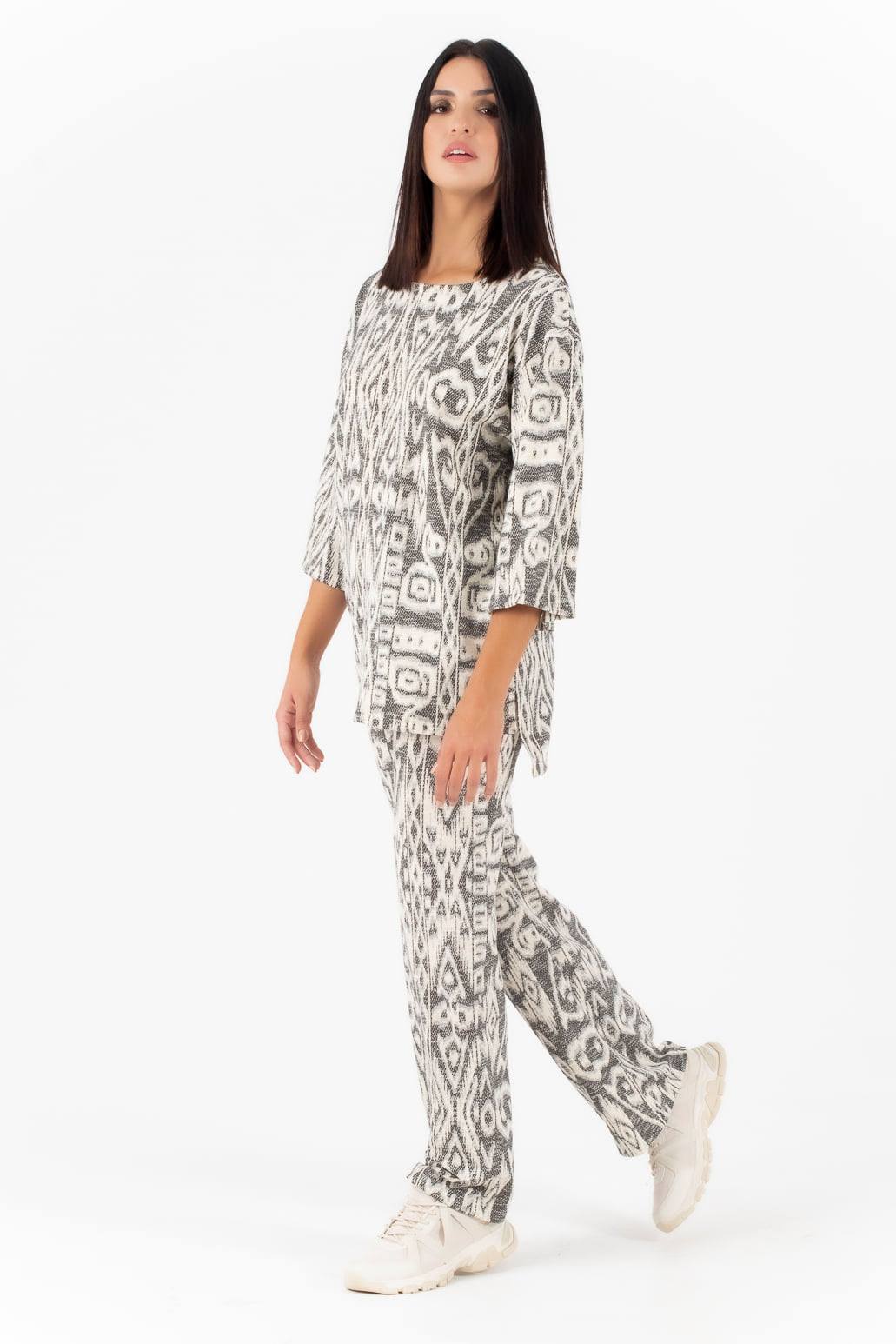 Σετ πλεκτό μπλούζα - παντελόνι printed