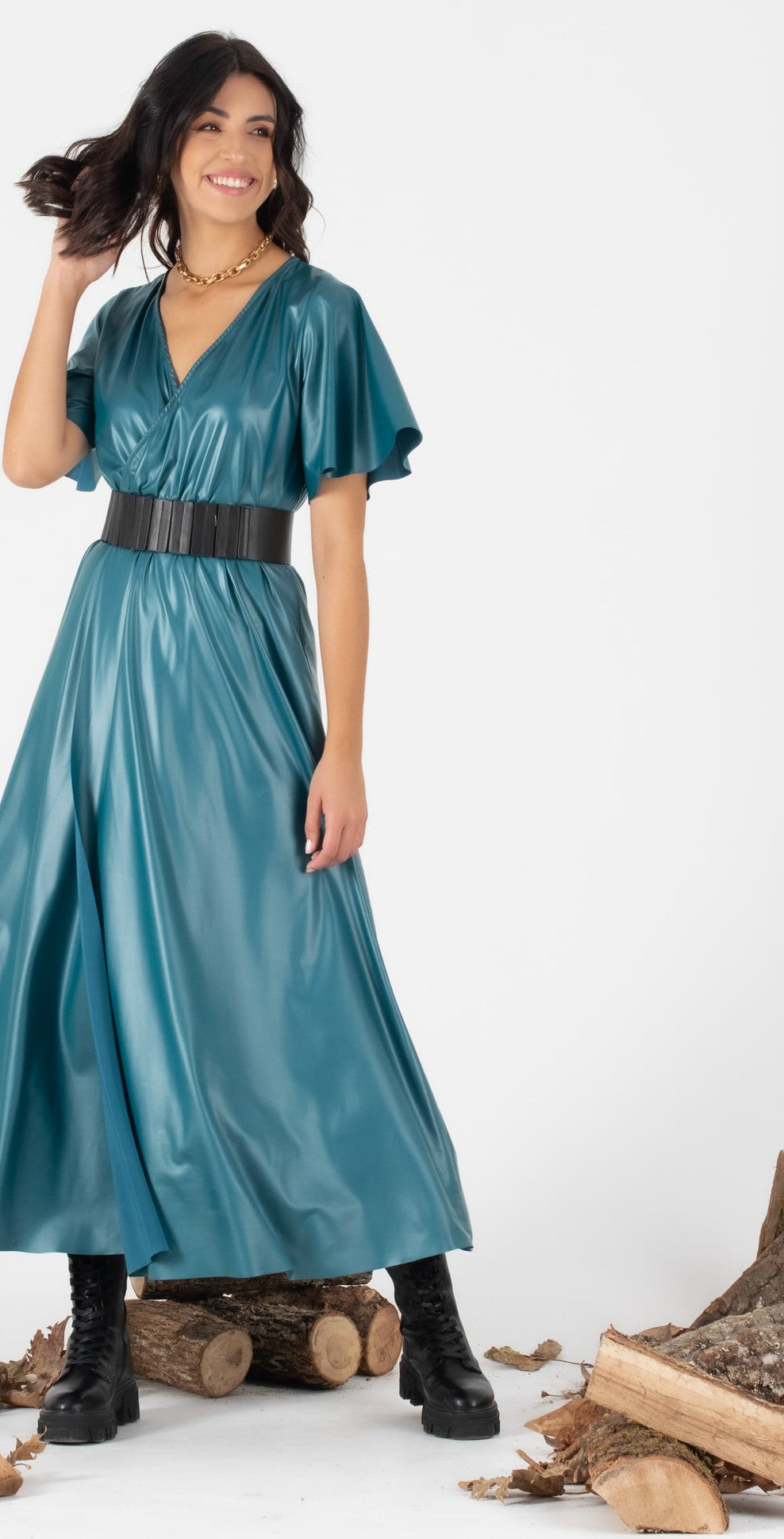 Φόρεμα maxi croise δερματίνης