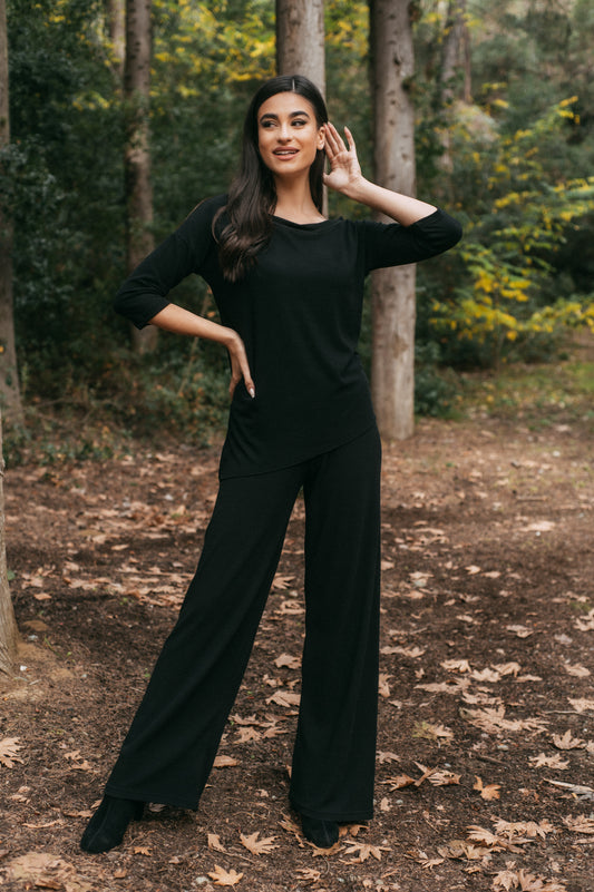 Σετ πλεκτό rib μπλούζα - παντελόνα