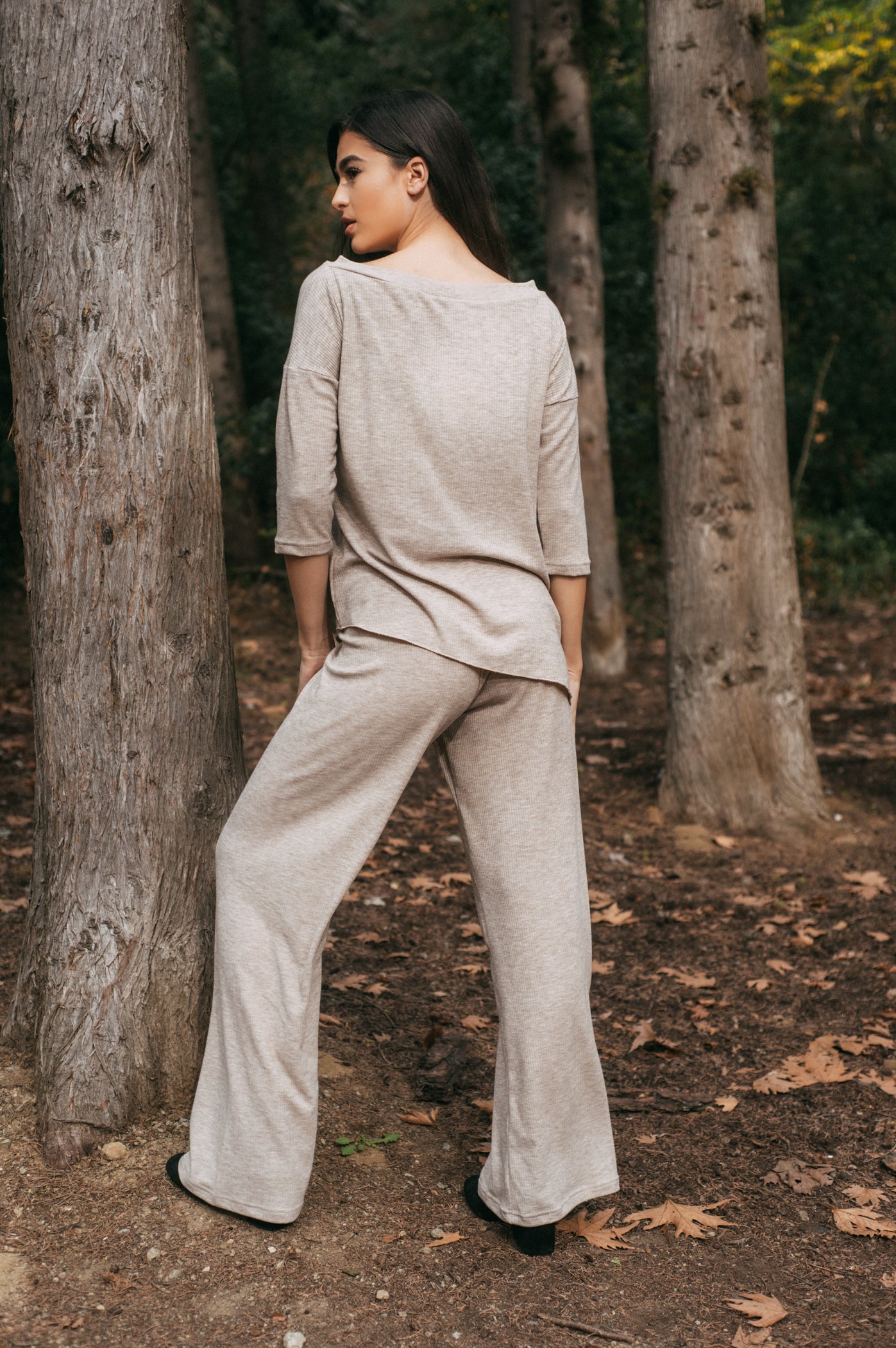 Σετ πλεκτό rib μπλούζα - παντελόνα