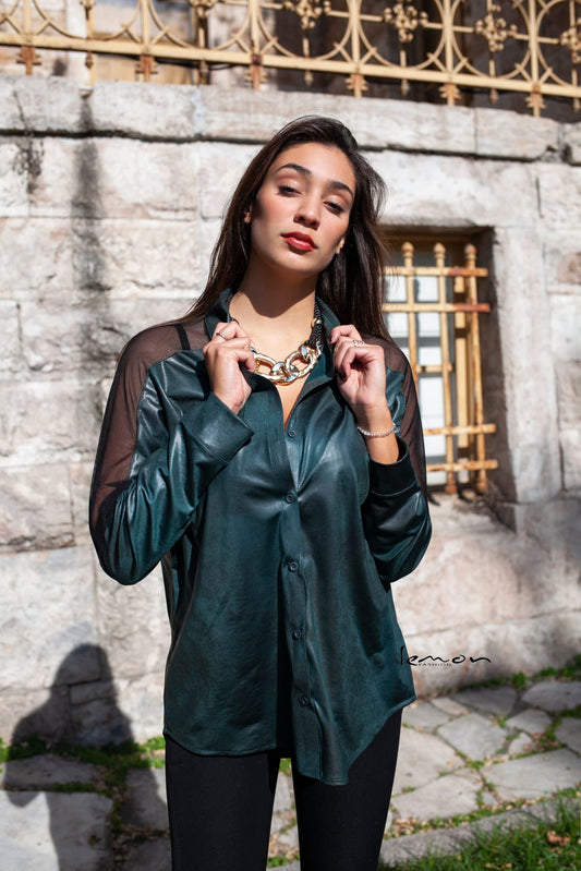 Πουκάμισο δερματίνης με διαφάνεια