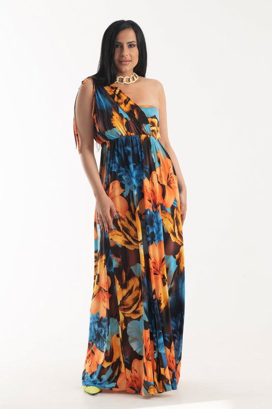 Φόρεμα maxi floral με έναν ώμο