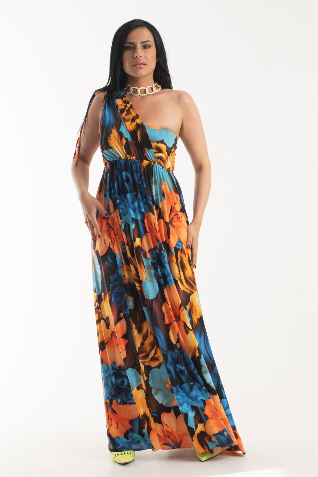 Φόρεμα maxi floral με έναν ώμο