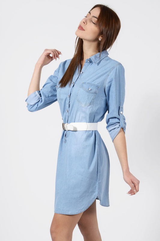 Denim πουκαμισοφόρεμα βαμβακερό