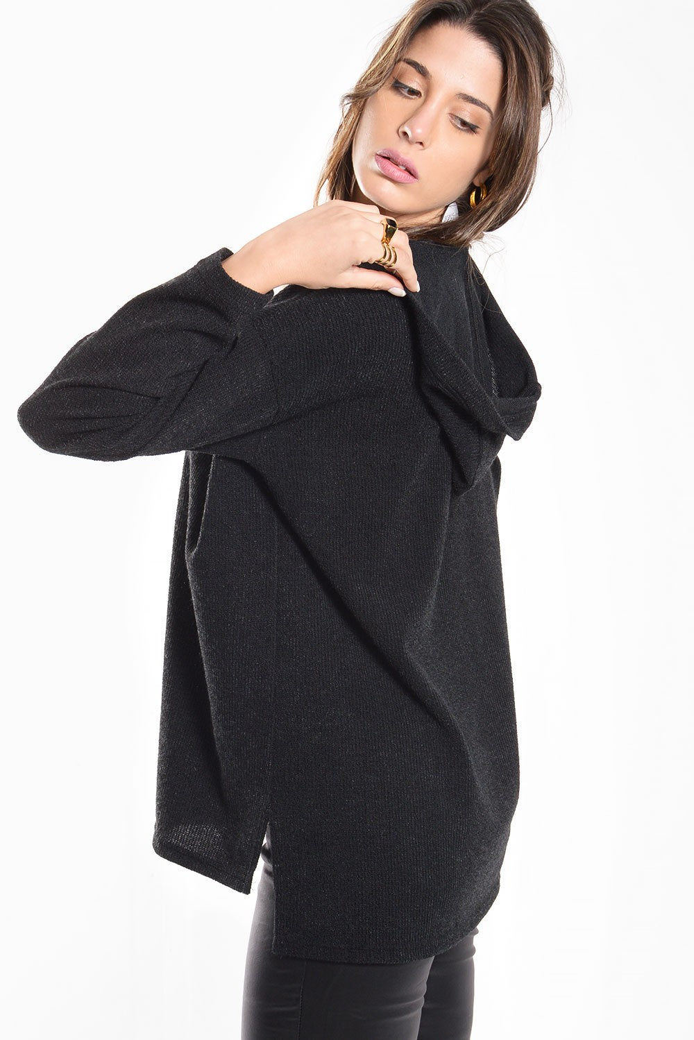 Μπλούζα πλεκτή με κουκούλα