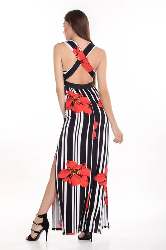 Φόρεμα maxi floral με Χ στην πλάτη