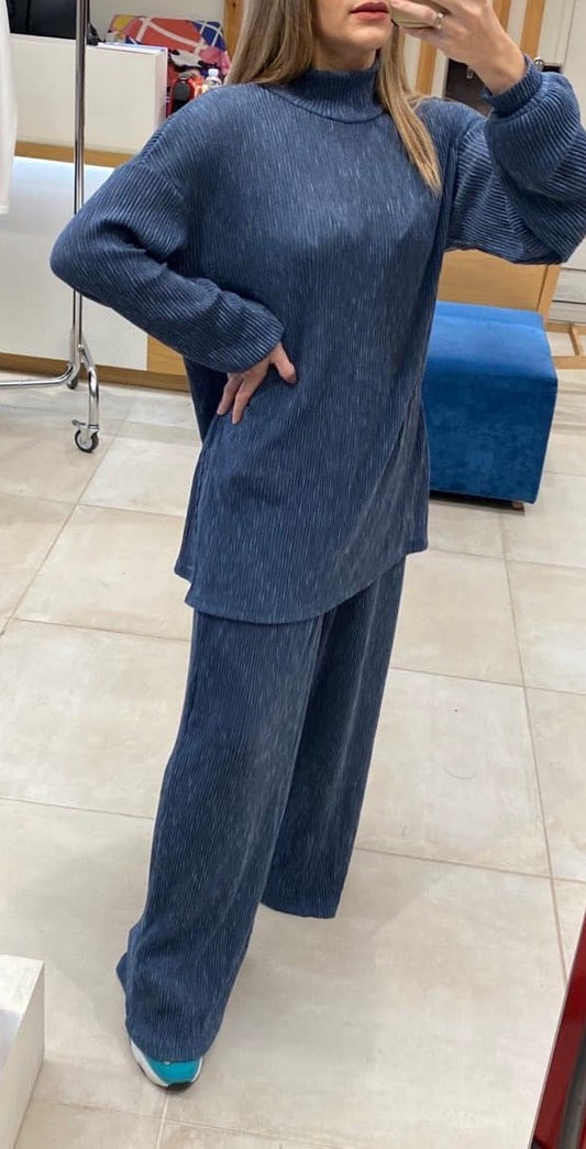 Set rib μπλούζα - παντελόνα γκοφρέ