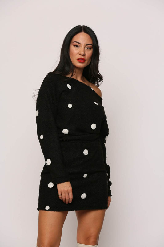 Σετ πλεκτό μπουκλέ μπλούζα - φούστα