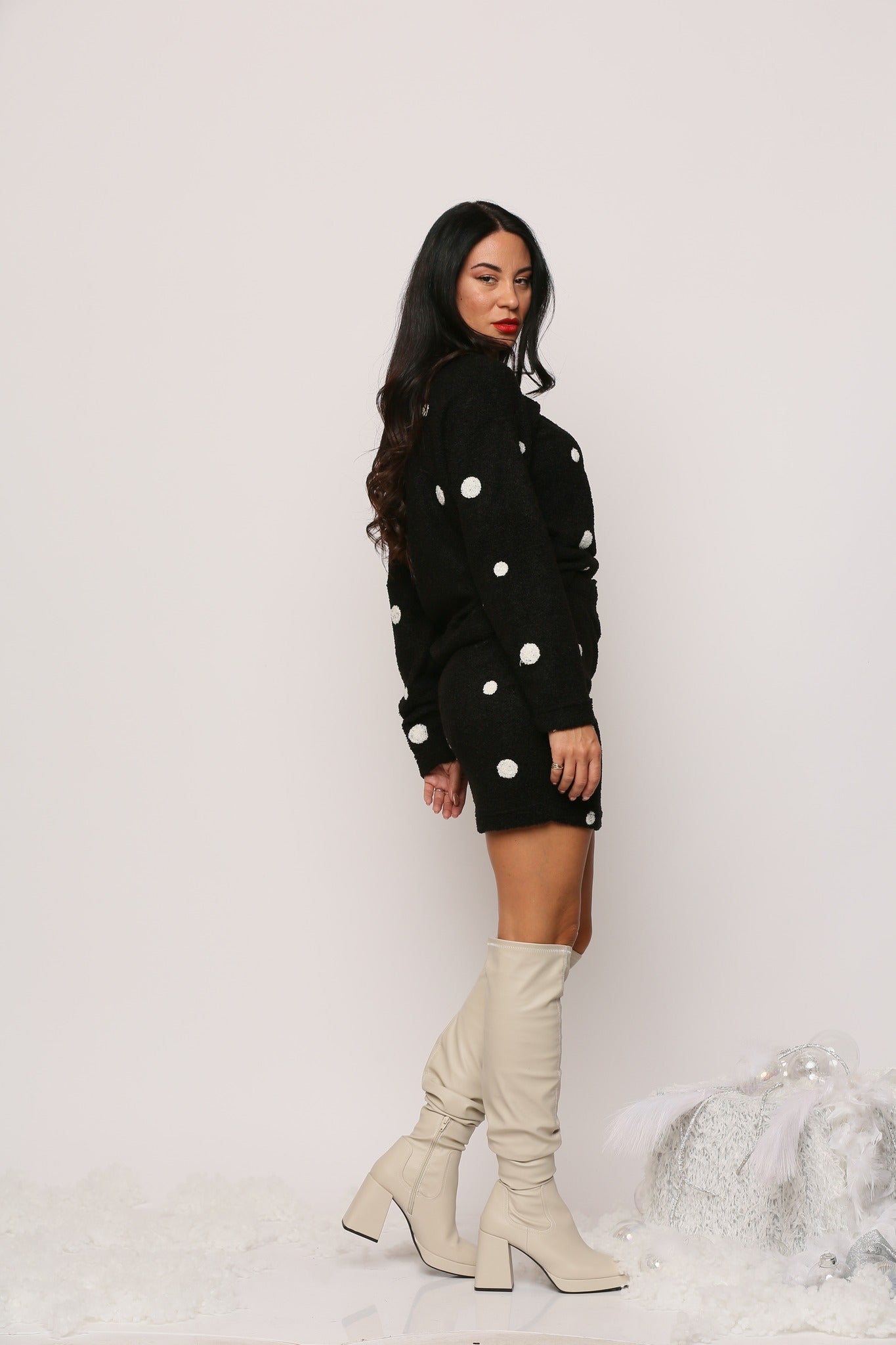 Σετ πλεκτό μπουκλέ μπλούζα - φούστα