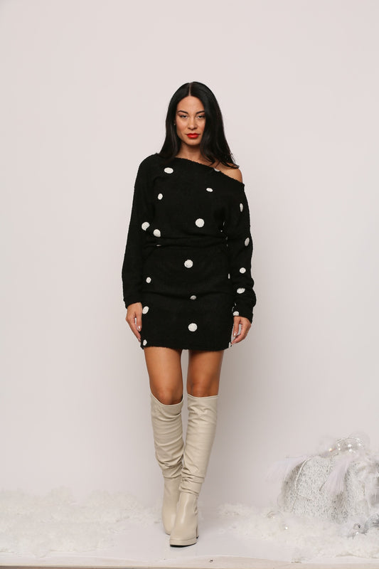 Σετ πλεκτό μπουκλέ μπλούζα - φούστα