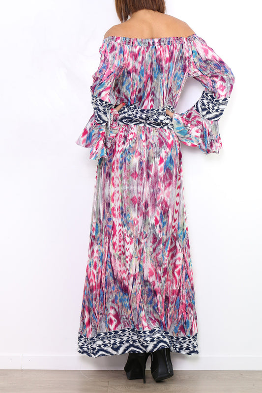 Φόρεμα εμπριμέ maxi με καμπάνα μανίκια