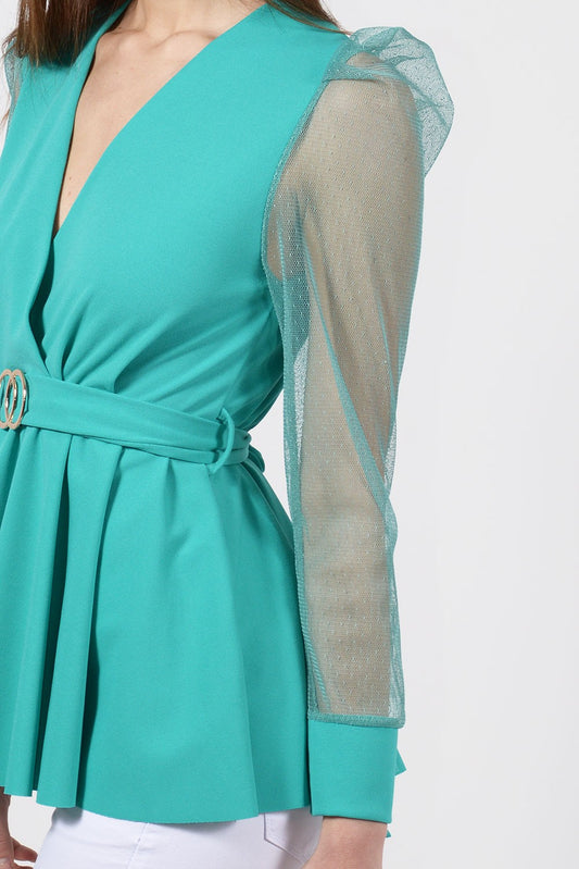 Mπλούζα με διαφανή μανίκια και ζώνη