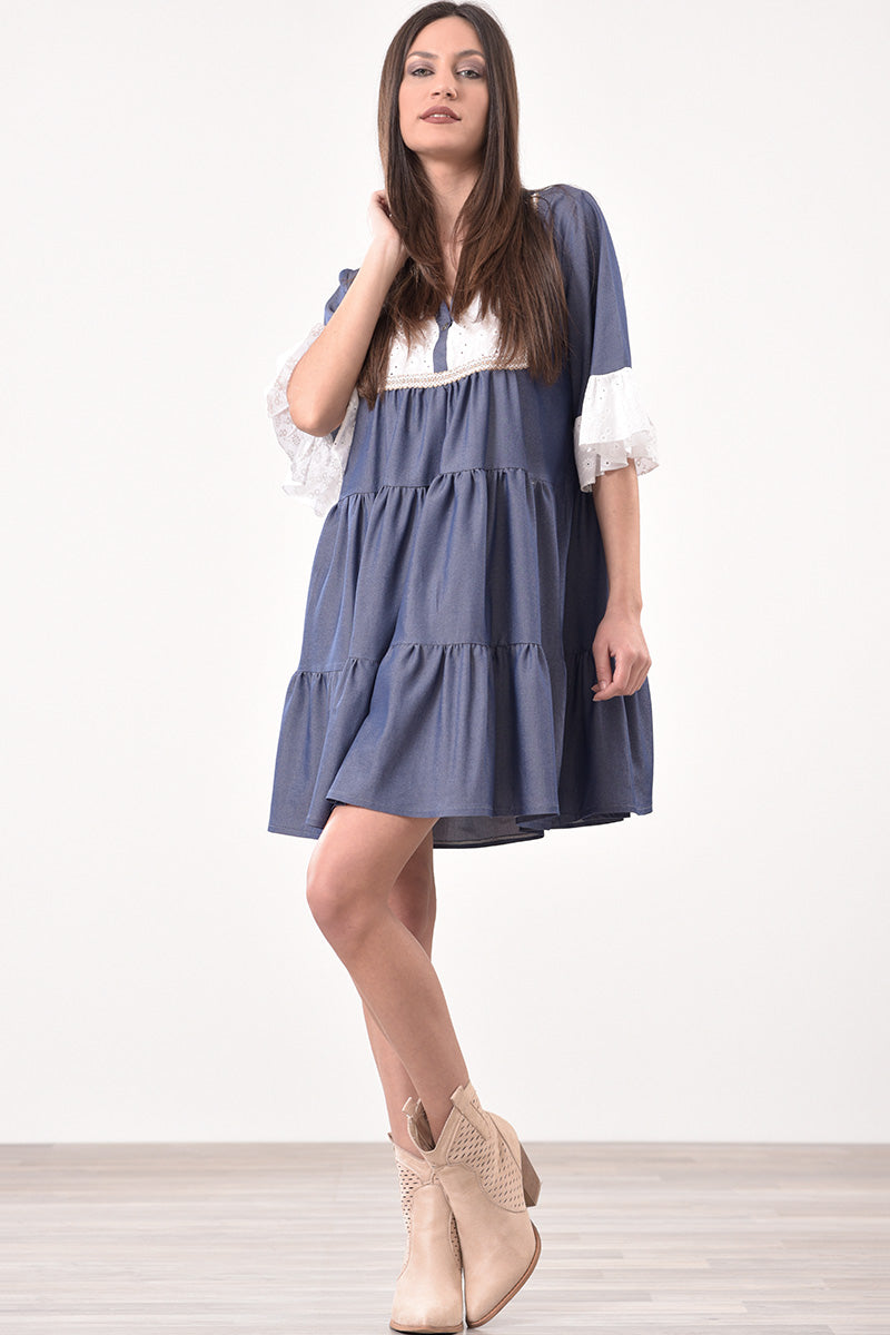 Φόρεμα mini boho denim