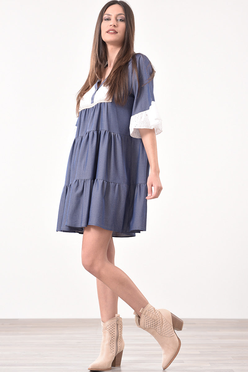 Φόρεμα mini boho denim