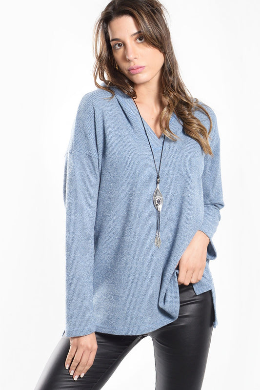 Μπλούζα πλεκτή με κουκούλα