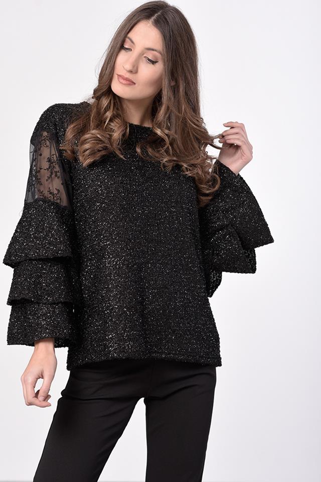 Μπλούζα Lurex με δανδέλα και βολάν