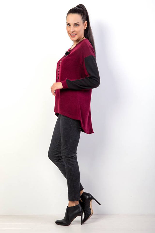 Μπλούζα πλεκτή με δίχρωμο μανίκι