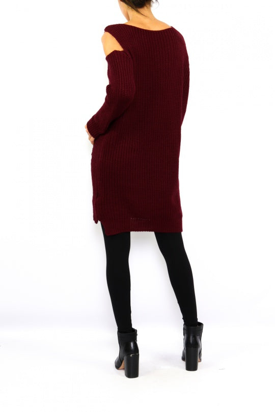 Μπλουζοφόρεμα πλεκτό έξωμο με κρίκους