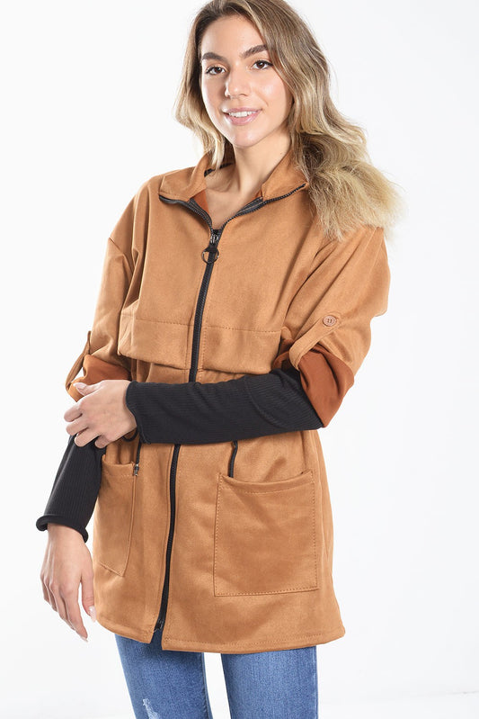 Ζακέτα suede με τούνελ