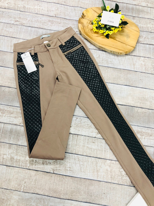 Παντελόνι βαμβακερό με δερματίνη καπιτονέ