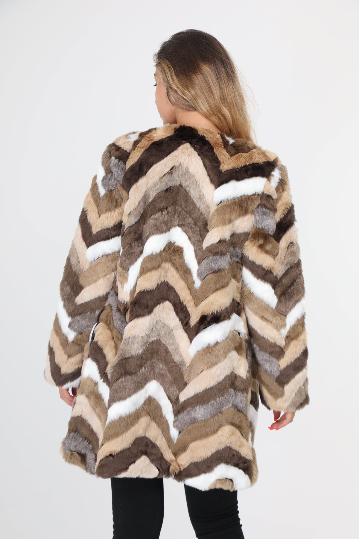 Ημίπαλτο γούνινο striped faux fur