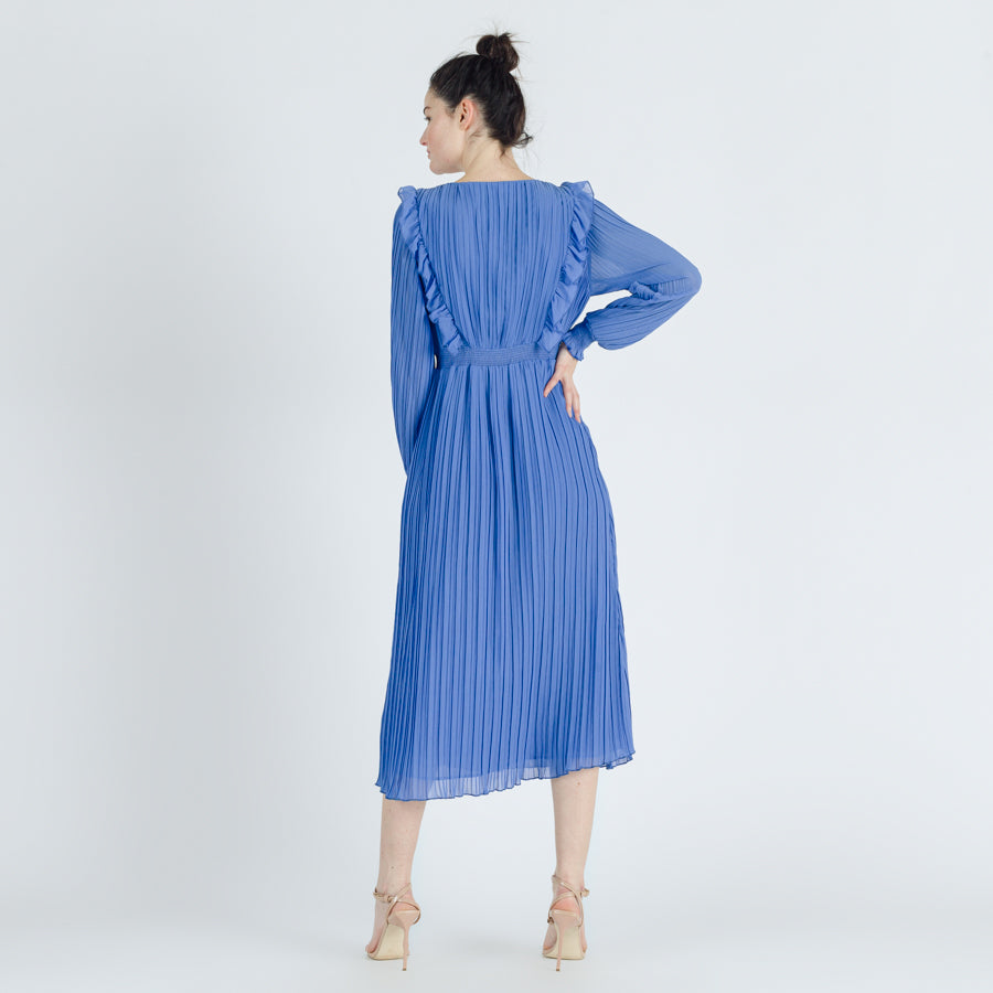 Φόρεμα midi πλισέ με βολάν