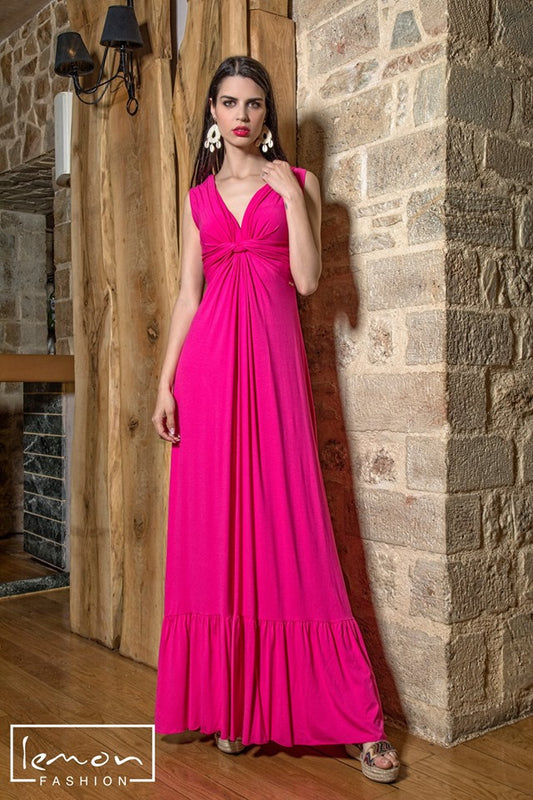 Φόρεμα maxi με κόμπο - σούρα στο στήθος