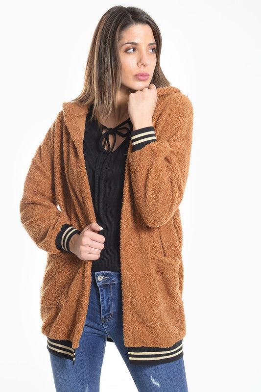 Ζακέτα μπουκλέ με κουκούλα