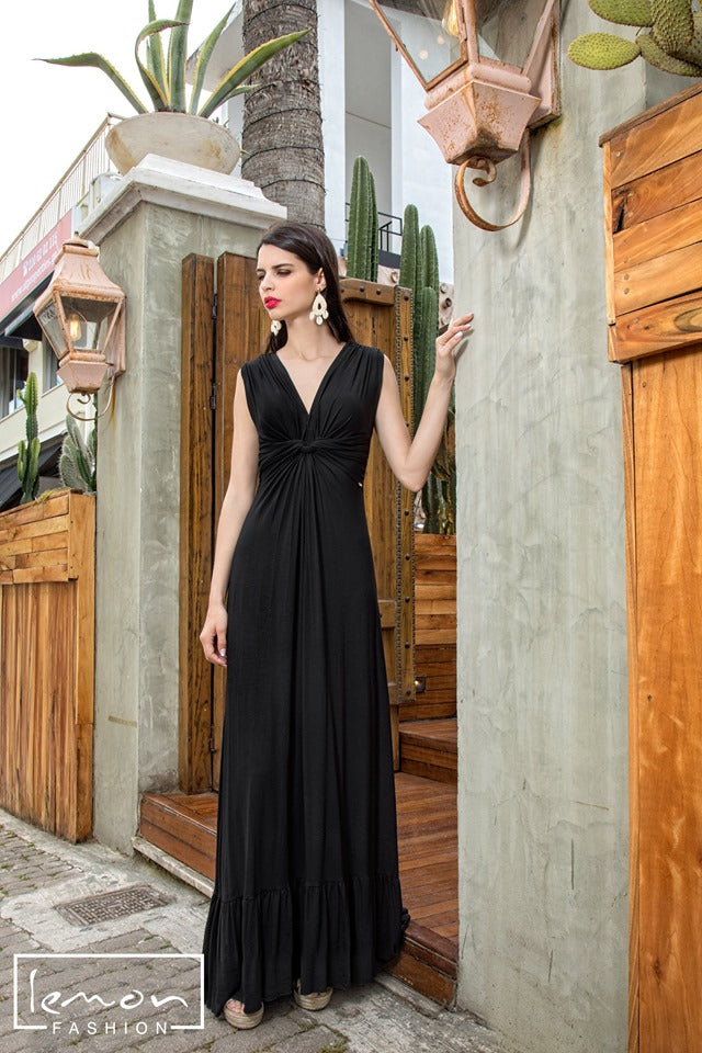 Φόρεμα maxi με κόμπο - σούρα στο στήθος