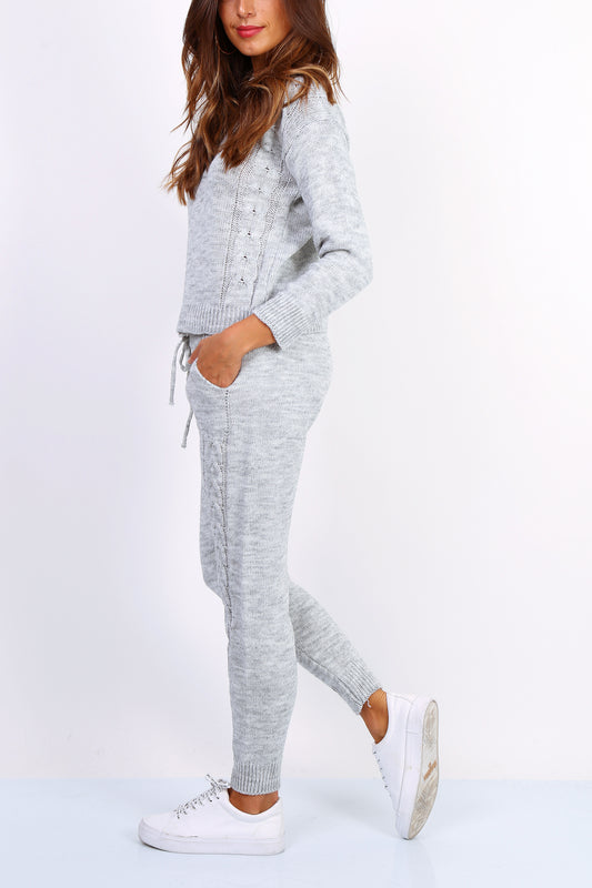 Πλεκτό σετ μπλούζα - παντελόνι