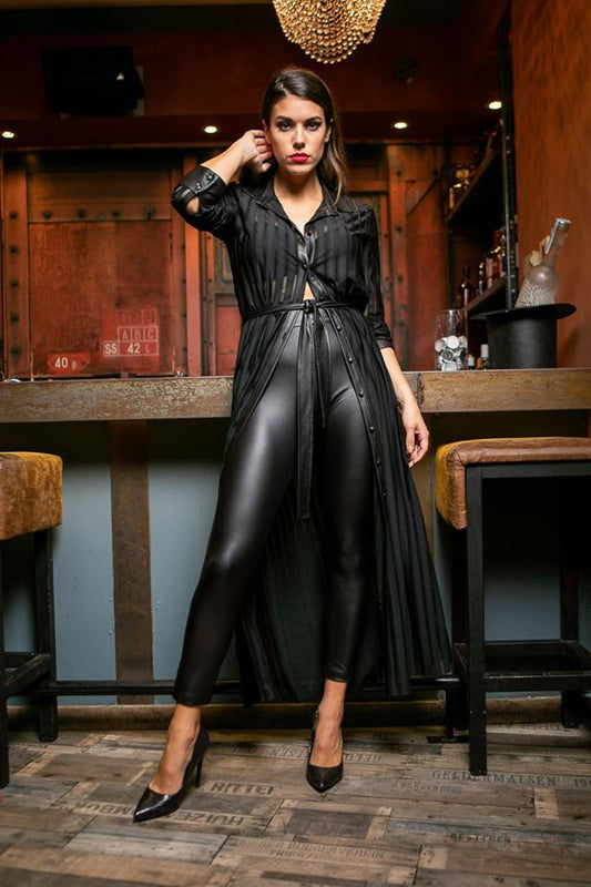 Shirt dress με λεπτομέρειες δερματίνης