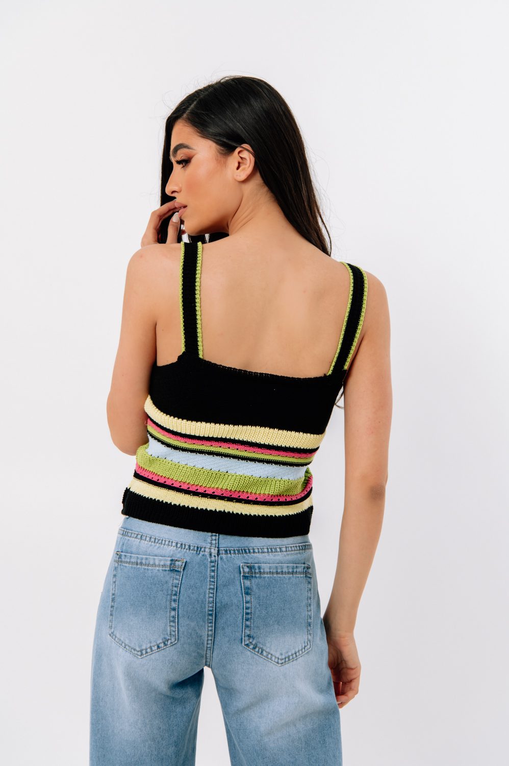 Top cropped πλεκτό ριγέ