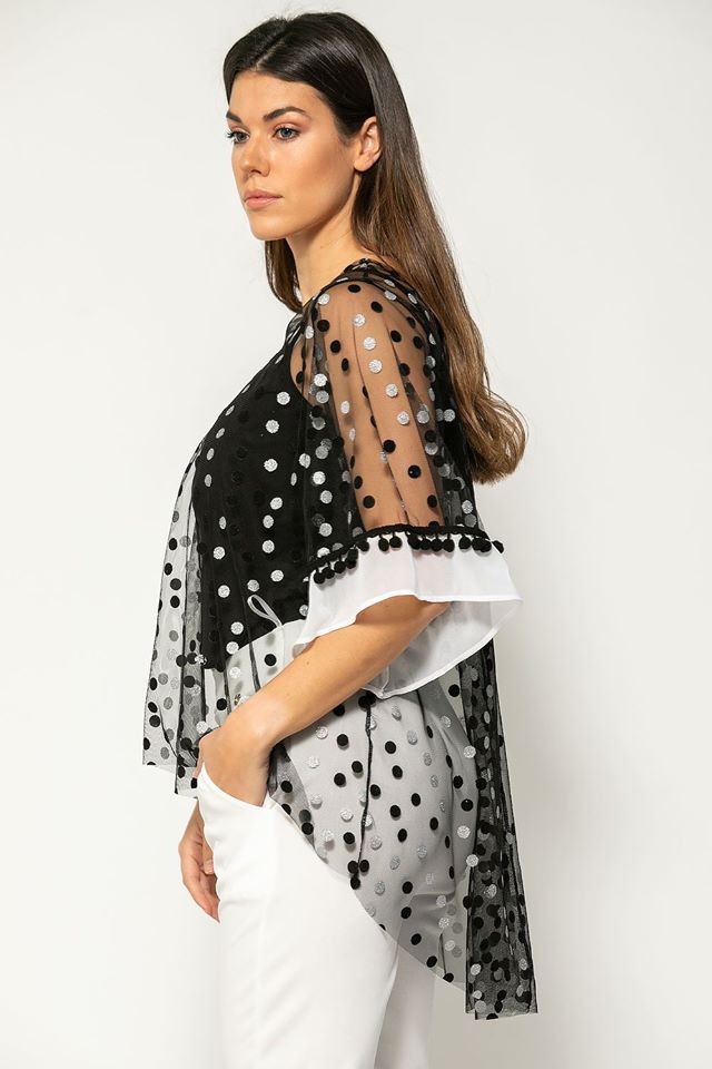 Μπλούζα διάφανη πουά με τοπάκι