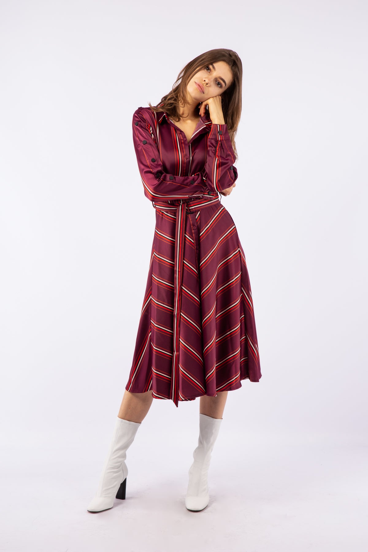 Shirt dress satin midi