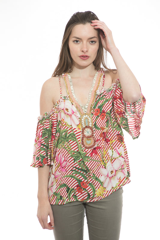 Μπλούζα έξωμη floral boho