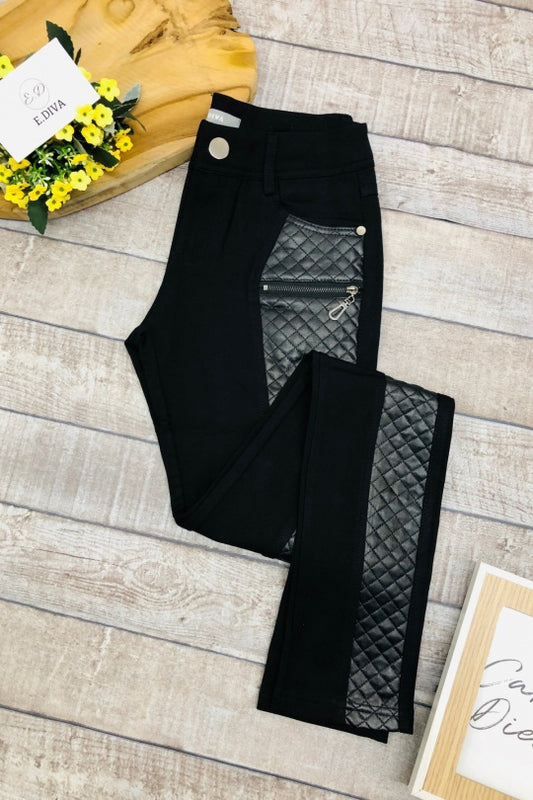 Παντελόνι βαμβακερό με δερματίνη καπιτονέ