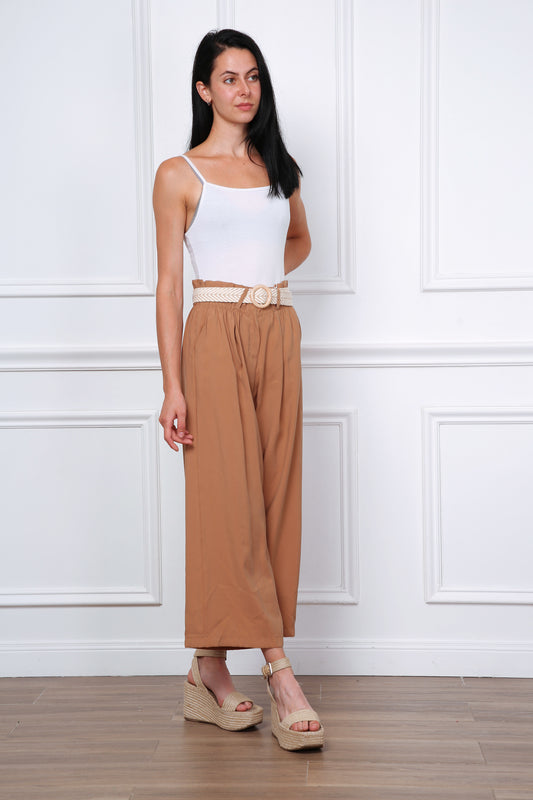 Ζιπ κιλότ με ψάθινη ζώνη