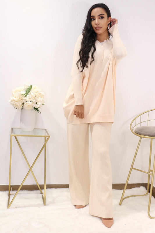 Σετ μπλούζα - παντελόνι rib